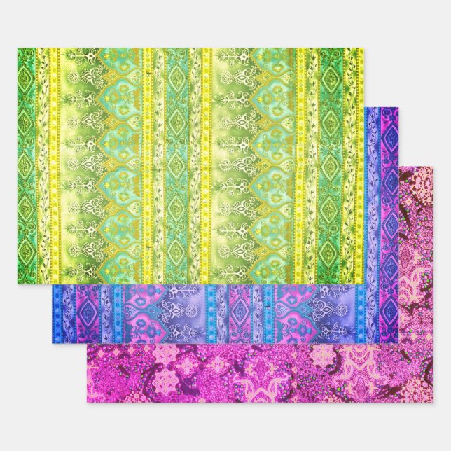 Feuille De Papier Cadeau Agra et Suthep en vert, violet et marron (Lot)