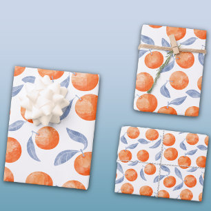 Feuille De Papier Cadeau Agrumes d'orange à l'aquarelle Méditerranée 