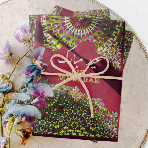 Feuille De Papier Cadeau Aïd Moubarak motif ornemental Crimson rouge