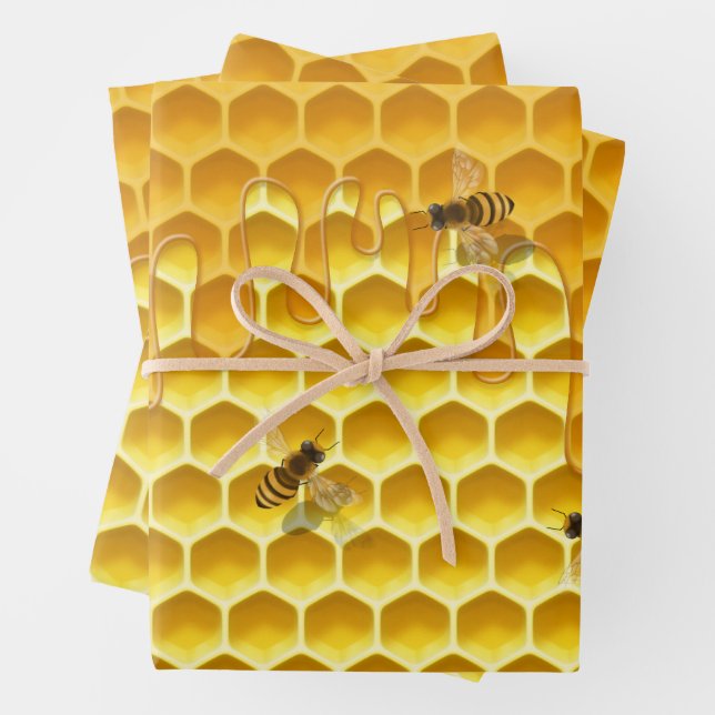 Feuille De Papier Cadeau Aiguilles à miel et abeilles domestiques volantes (En situation)