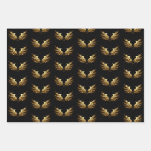 Feuille De Papier Cadeau Ailes d'Ange d'or sur arrière - plan noir