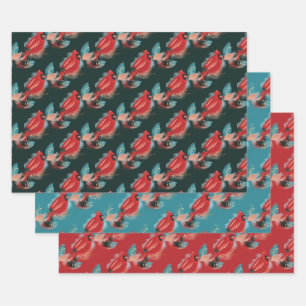Feuille De Papier Cadeau Aimer Joy & Paix Aquarelle cardinale rouge