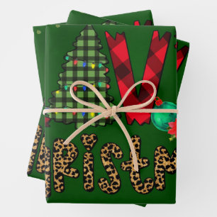 Feuille De Papier Cadeau Aimer Noël en Motif et Empreinte de léopard