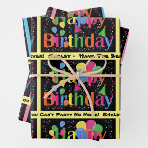 Feuille De Papier Cadeau Ajouter nom et texte Joyeux ballons d'anniversaire