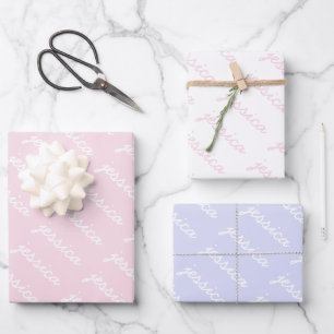Feuille De Papier Cadeau Ajouter votre nom rose Nom cursif de lavande