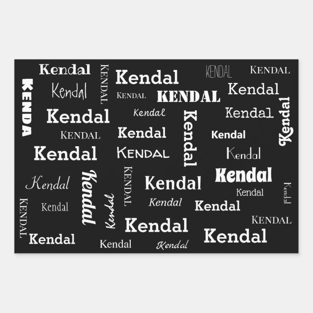 Feuille De Papier Cadeau Ajouter votre propre nom Black and White Custom (Devant)