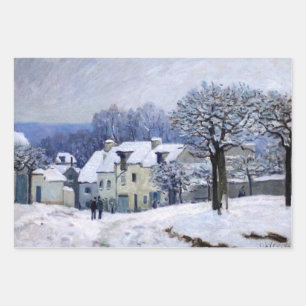 Feuille De Papier Cadeau Alfred Sisley - Place Chenil à Marly, Effet Neige