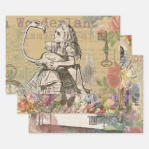 Feuille De Papier Cadeau Alice au pays des merveilles Flamant rose classiqu