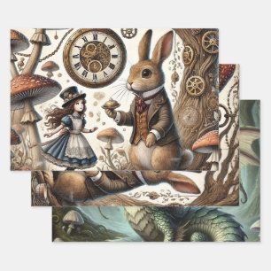 Feuille De Papier Cadeau Alice au pays des merveilles Thé Art lapin blanc