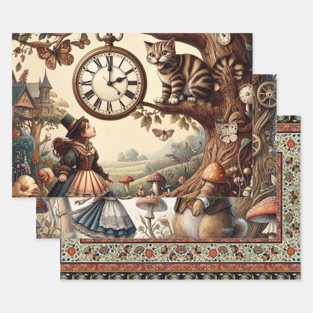 Feuille De Papier Cadeau Alice & Cheshire Cat: Whimsical Wonderland Fantasy (Lot)