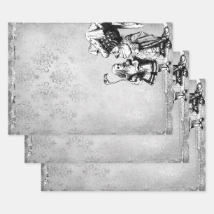 Feuille De Papier Cadeau Alice noire et blanche au pays des merveilles avec