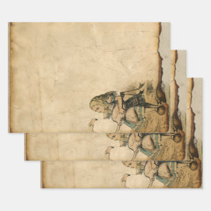 Feuille De Papier Cadeau Alice vintage au pays des merveilles avec Flamant 