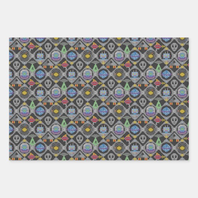 Feuille De Papier Cadeau Alien mignon (Devant)