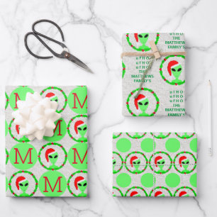 Feuille De Papier Cadeau Alien Père Noël Holly Wreath Christmas Assortiment