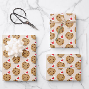 Feuille De Papier Cadeau Alimentation Chocolat Chip Cookie Santa Hats Noël
