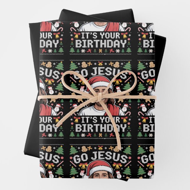 Feuille De Papier Cadeau Allez Jésus C'est ton Anniversaire Vilain Chandail (En situation)