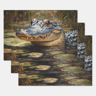 Feuille De Papier Cadeau Alligator dans la page de découpage de la faune de
