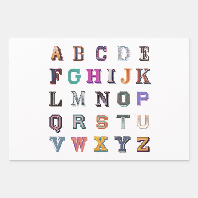 Feuille De Papier Cadeau alphabet a-z vintage en gras (Devant 2)