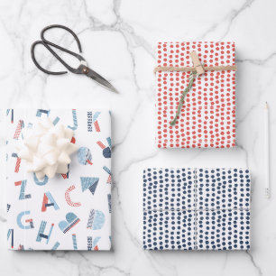Feuille De Papier Cadeau Alphabet en bleu rouge blanc