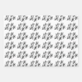 Feuille De Papier Cadeau Alstroemeria fleurs noir et blanc motif