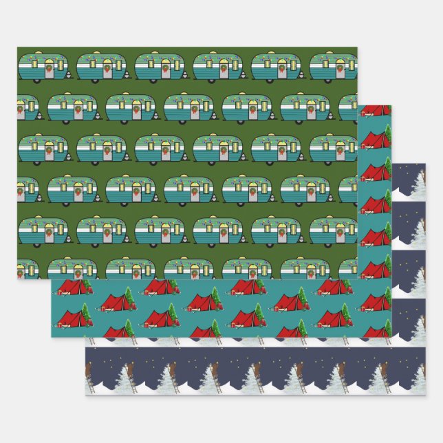 Feuille De Papier Cadeau Amateurs d'aventure en plein air Camping de Noël (Lot)