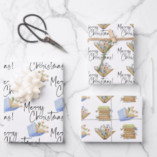 Feuille De Papier Cadeau Amateurs de livres Joyeux Noël