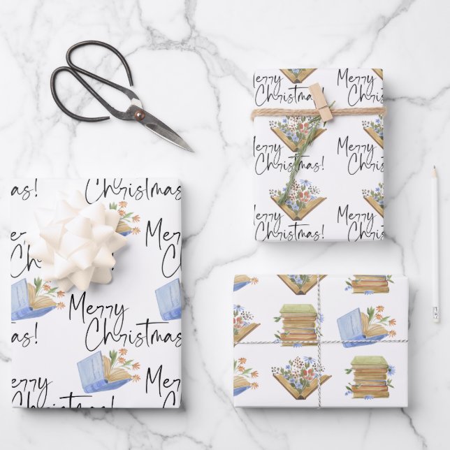 Feuille De Papier Cadeau Amateurs de livres Joyeux Noël (Recto)