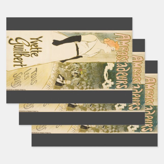 Feuille De Papier Cadeau Ambassadeurs Yvette Guilbert par Theophile Steinle (Lot)