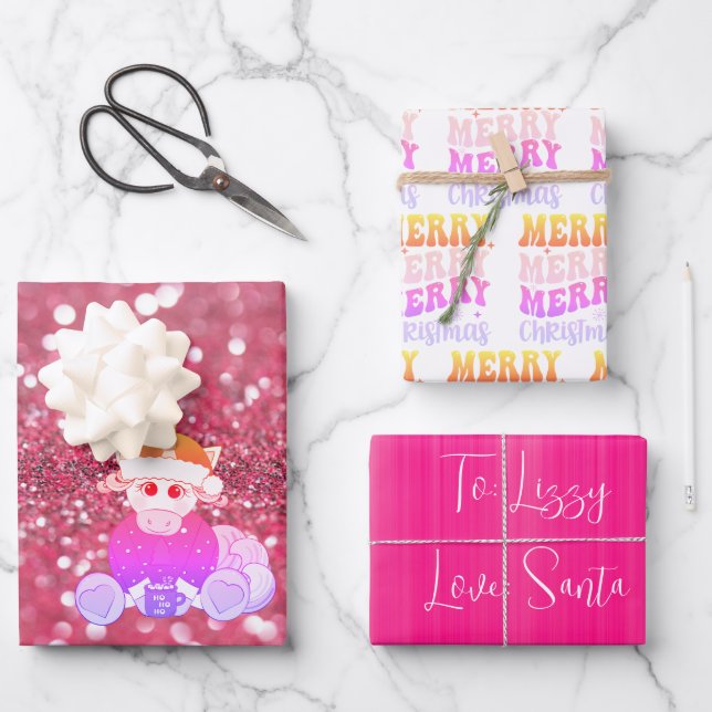 Feuille De Papier Cadeau Amenez la magie à Noël avec la licorne rose (Recto)