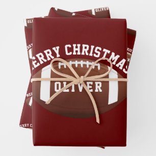 Feuille De Papier Cadeau American Football Balls Nom Red Christmas