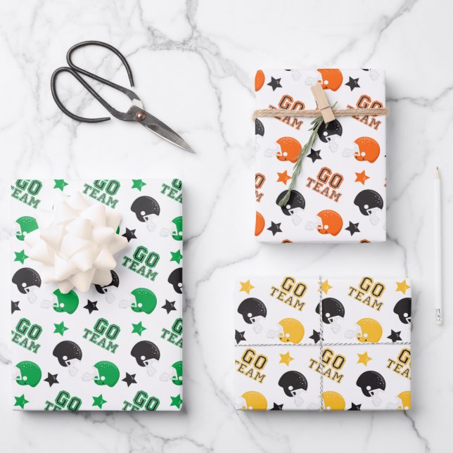 Feuille De Papier Cadeau American Football Green, Orange, Jaune Motifs (Recto)