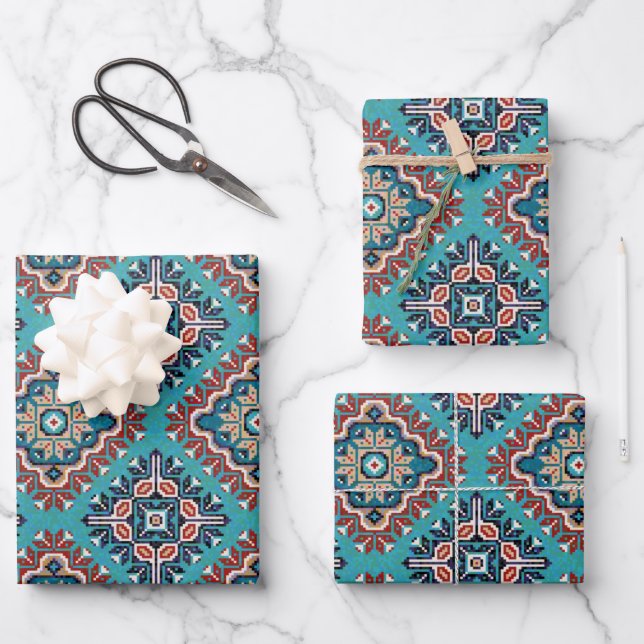 Feuille De Papier Cadeau Amérindiens Navajo Mosaic Motif (Recto)