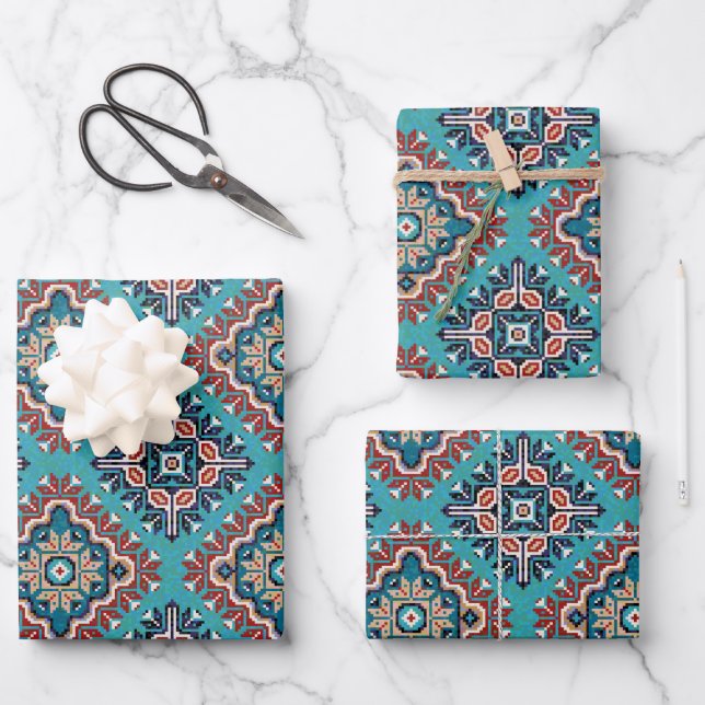 Feuille De Papier Cadeau Amérindiens Navajo Mosaic Motif (Recto)