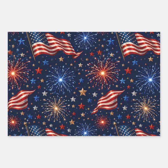 Feuille De Papier Cadeau Amérique 250 Motif de drapeau de feux d'artifice p (Devant)