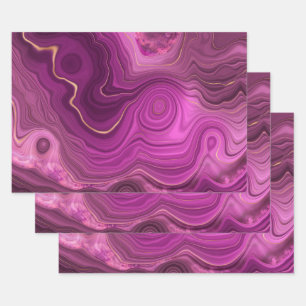 Feuille De Papier Cadeau Améthyste Violet Et Agate Abstrait Or
