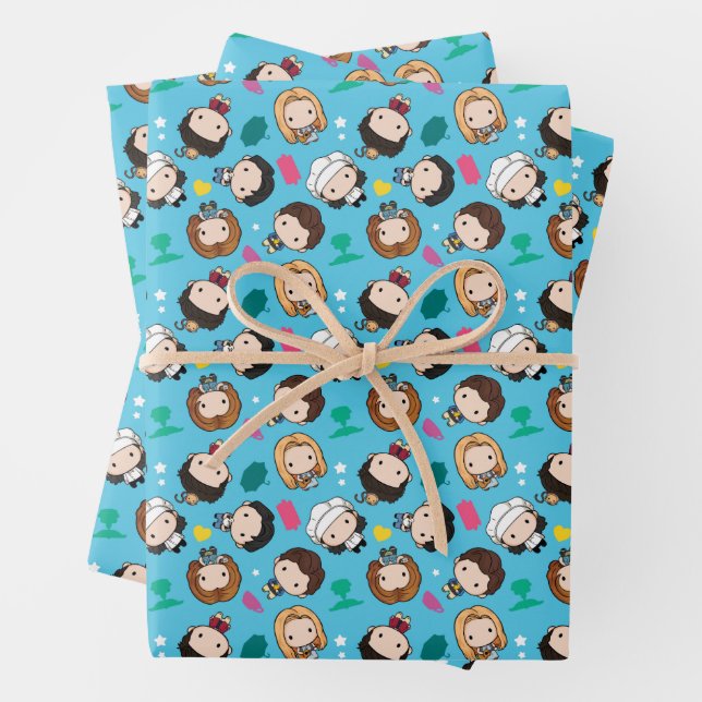 Feuille De Papier Cadeau AMIS™ | Caractère Motif Chibi (En situation)