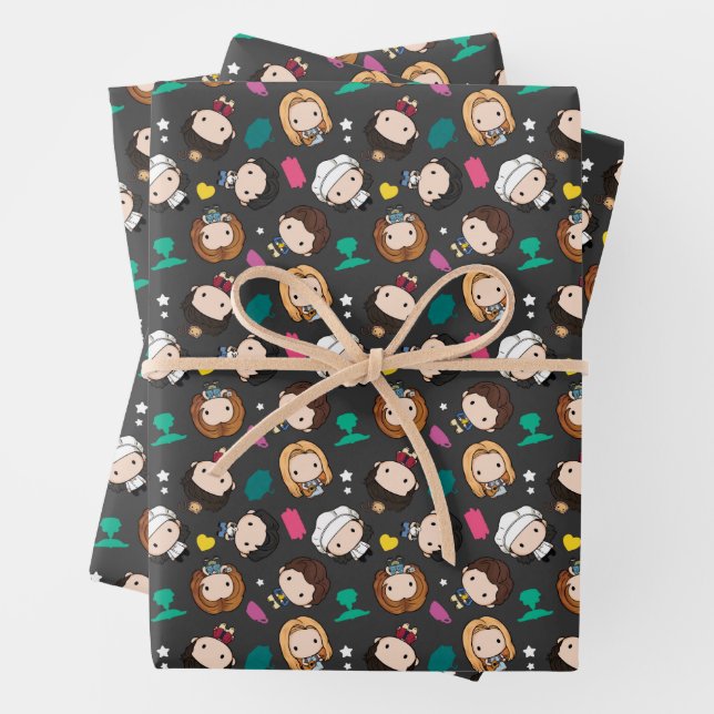Feuille De Papier Cadeau AMIS™ | Caractère Motif Chibi (En situation)