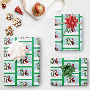 Feuille De Papier Cadeau Amitié Chouette Neige Pingouin