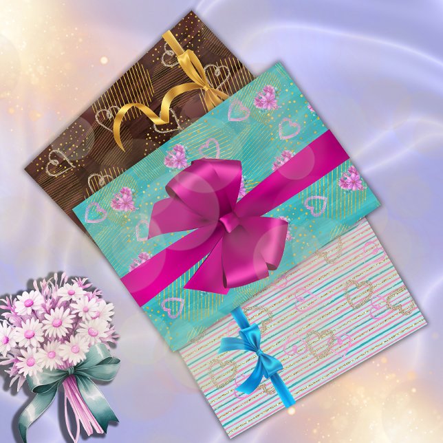 Feuille De Papier Cadeau Amour Doré  (Colorful and elegant)