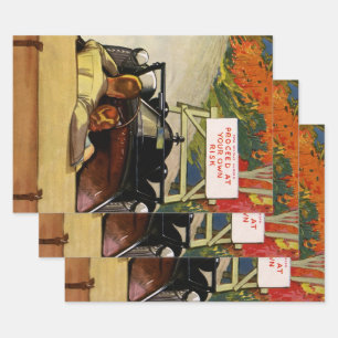 Feuille De Papier Cadeau Amour Vintage, Route Fermée, Procédez à Vos Propre