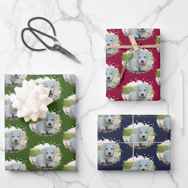 Feuille De Papier Cadeau Amoureux de chiens mignons motif photo personnalis (Recto)
