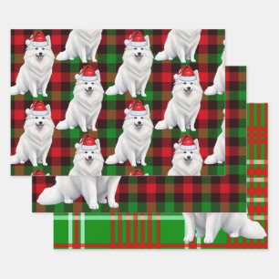 Feuille De Papier Cadeau Amusant Américain Eskimo Chien de Noël Rouge Plaid
