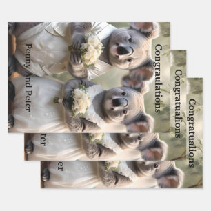 Feuille De Papier Cadeau Amusant Australien Koala Ours Mariage blanc,
