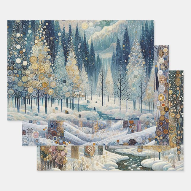 Feuille De Papier Cadeau Amusant coloré Abstrait Winter Wonderland Art (Lot)