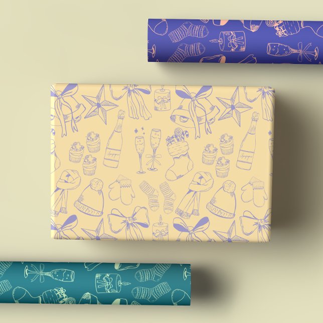 Feuille De Papier Cadeau Amusant main vive tiré violet Turquoise pêche fête (Créateur téléchargé)