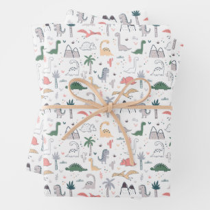 Feuille De Papier Cadeau Amusant Pastel Dinosaur Motif de scène