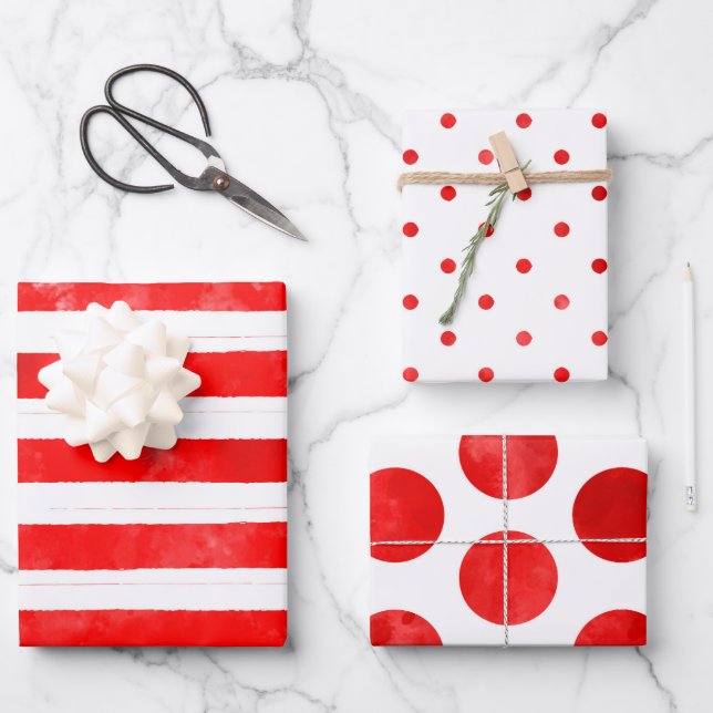 Feuille De Papier Cadeau Amusant Simple Noël Rouge Bouton Aquarelle moderne (Recto)