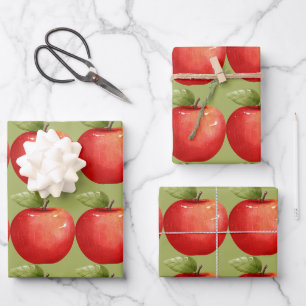 Feuille De Papier Cadeau Amusants avec pomme rouge aux fruits