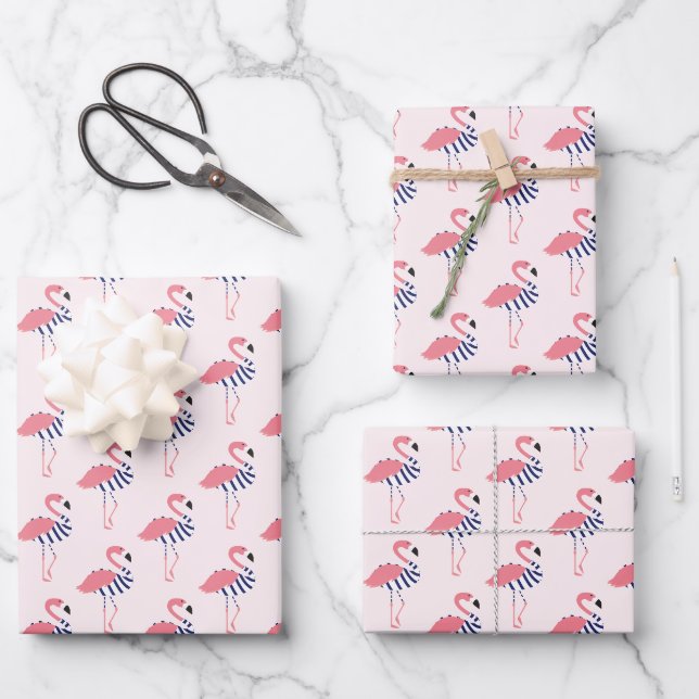 Feuille De Papier Cadeau Amusants maillot de bain animal rose Flamant rose (Recto)