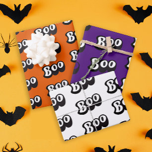 Feuille De Papier Cadeau Amusants Moderne Boo Coloré Halloween Typo de nuit